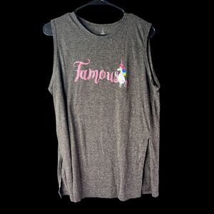 Disney Pixar Inside Out Rainbow Unicorn “Famous” Grey Women’s Tank Top Size 2XL